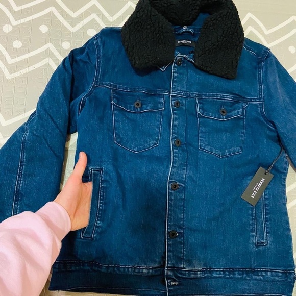 Kenneth Cole denim jean Sherpa jacket coat - Picture 5 of 10